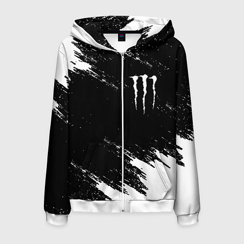 Мужская толстовка на молнии Monster energy краски штрихи белые / 3D-Белый – фото 1