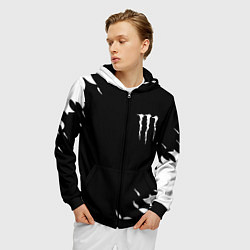 Толстовка 3D на молнии мужская Monster energy fire white, цвет: 3D-черный — фото 2