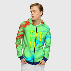 Толстовка 3D на молнии мужская Monster energy storm electrix, цвет: 3D-синий — фото 2