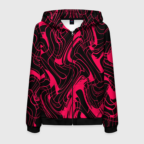 Мужская толстовка на молнии Чёрно-розовый абстрактные линии / 3D-Черный – фото 1