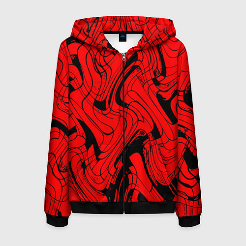 Мужская толстовка на молнии Чёрно-красный абстрактный линии / 3D-Черный – фото 1
