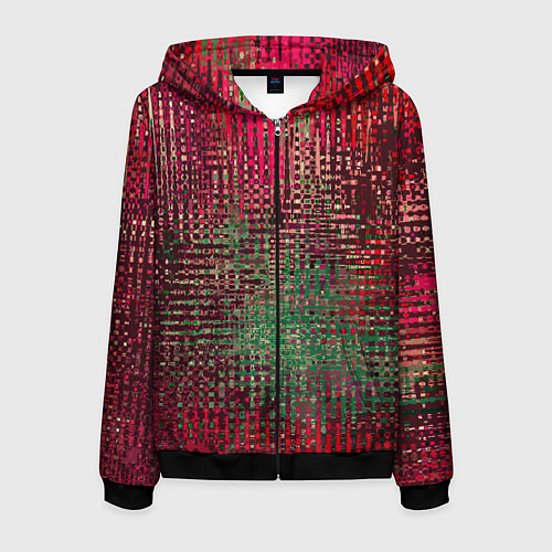 Мужская толстовка на молнии Текстурный тёмный красно-зелёный / 3D-Черный – фото 1