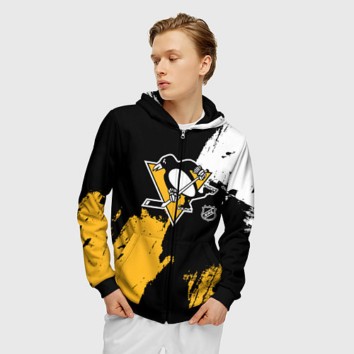 Мужская толстовка на молнии Питтсбург Пингвинз - брызги / 3D-Черный – фото 3