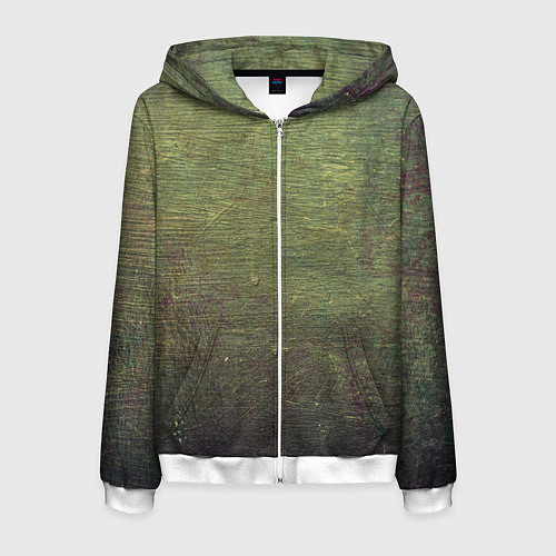 Мужская толстовка на молнии Абстракция - old board painted with green paint / 3D-Белый – фото 1