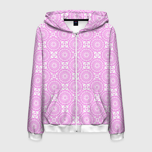 Мужская толстовка на молнии Бело розовый ажурный кружевной узор / 3D-Белый – фото 1