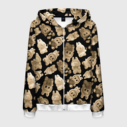 Толстовка 3D на молнии мужская Лабубы на черном паттерн, цвет: 3D-белый