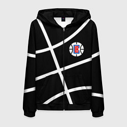Толстовка 3D на молнии мужская Клипперс - текстура черного мяча, цвет: 3D-черный