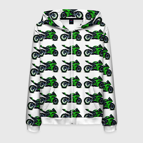 Мужская толстовка на молнии Motorbike green / 3D-Белый – фото 1