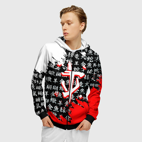 Мужская толстовка на молнии Doom dark age japan / 3D-Черный – фото 3