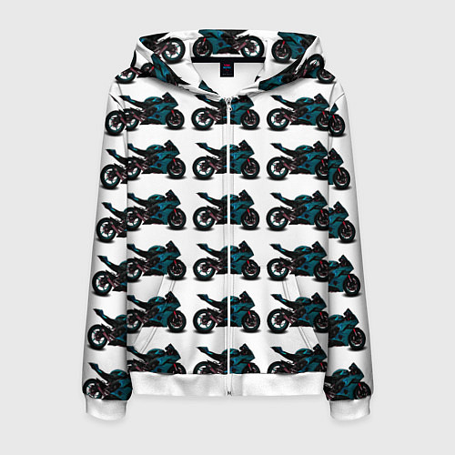 Мужская толстовка на молнии Motorbike blue / 3D-Белый – фото 1