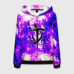 Толстовка 3D на молнии мужская Doom неоновый огонь лого, цвет: 3D-черный