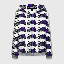 Толстовка 3D на молнии мужская Motorcycle purple gloss, цвет: 3D-меланж