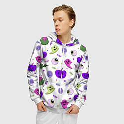 Толстовка 3D на молнии мужская Halloween purple pumpkin pattern, цвет: 3D-белый — фото 2