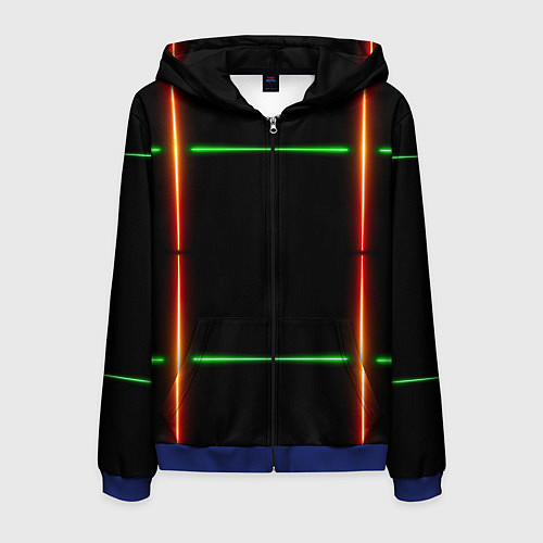Мужская толстовка на молнии Color black green orange lines / 3D-Синий – фото 1