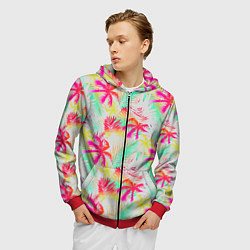 Толстовка 3D на молнии мужская Palm yellow pink, цвет: 3D-красный — фото 2