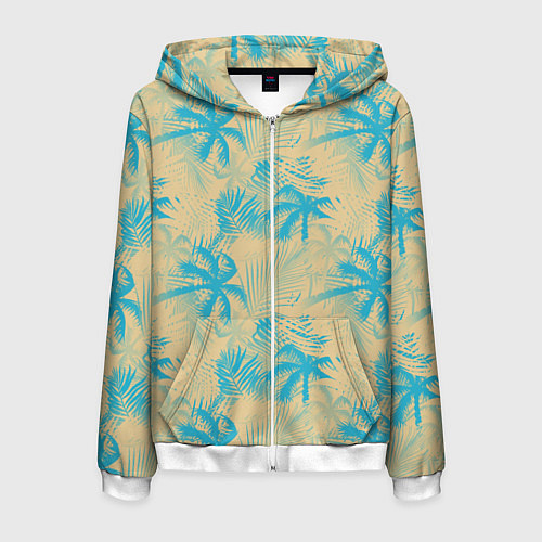 Мужская толстовка на молнии Palm light blue beige / 3D-Белый – фото 1