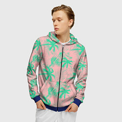 Толстовка 3D на молнии мужская Palm turquoise pink, цвет: 3D-синий — фото 2