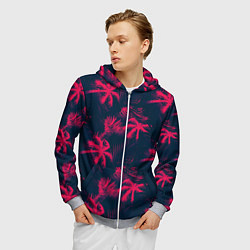 Толстовка 3D на молнии мужская Palm pink black, цвет: 3D-меланж — фото 2