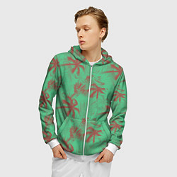Толстовка 3D на молнии мужская Palm brown turquoise, цвет: 3D-белый — фото 2