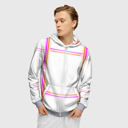 Мужская толстовка на молнии Neon white orange pink / 3D-Меланж – фото 3