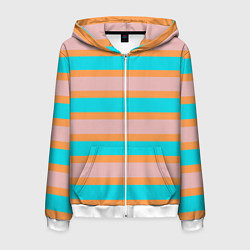 Толстовка 3D на молнии мужская Полосы бирюзово-розовые, цвет: 3D-белый