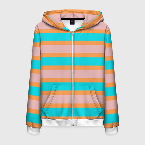Мужская толстовка на молнии Полосы бирюзово-розовые / 3D-Белый – фото 1