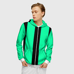 Толстовка 3D на молнии мужская Color turquoise black line, цвет: 3D-белый — фото 2