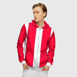 Толстовка 3D на молнии мужская Color red white line, цвет: 3D-белый — фото 2
