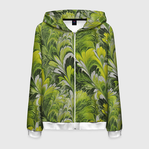 Мужская толстовка на молнии Мраморный абстрактный паттерн - зеленые и желтые о / 3D-Белый – фото 1