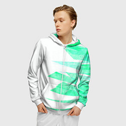 Толстовка 3D на молнии мужская Color white light blue strip, цвет: 3D-белый — фото 2
