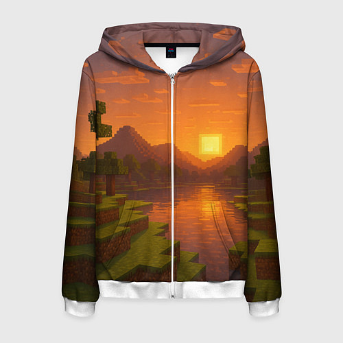 Мужская толстовка на молнии Закат - Minecraft / 3D-Белый – фото 1