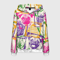 Толстовка 3D на молнии мужская Мопс и праздник, цвет: 3D-белый