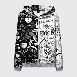 Толстовка 3D на молнии мужская Doom x liil peep pattern black, цвет: 3D-меланж