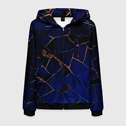 Толстовка 3D на молнии мужская Тёмный синий абстракция битые плиты, цвет: 3D-черный