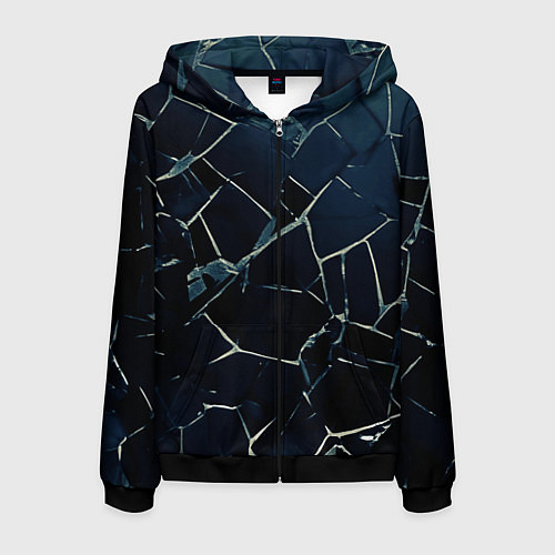 Мужская толстовка на молнии Тёмный чёрно-синий битые плиты / 3D-Черный – фото 1