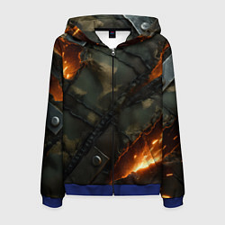 Толстовка 3D на молнии мужская Разорванный камуфляж с огнем, цвет: 3D-синий