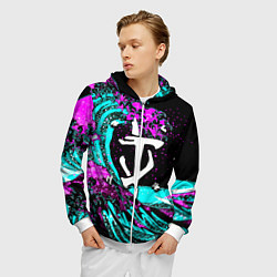 Толстовка 3D на молнии мужская Doom самураи неоновая волна, цвет: 3D-белый — фото 2