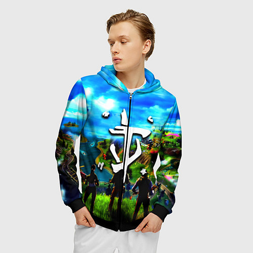 Мужская толстовка на молнии Fortnite x doom logo / 3D-Черный – фото 3