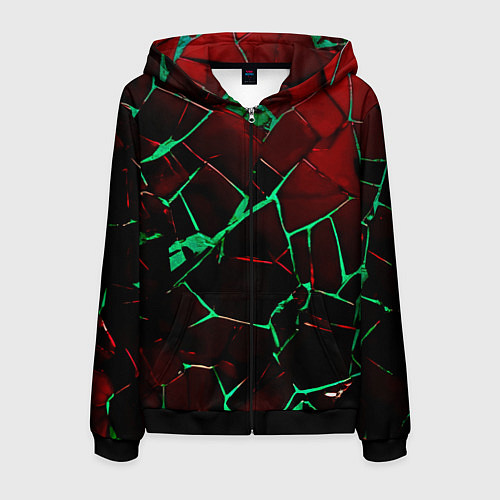 Мужская толстовка на молнии Битые плиты тёмно-красный с зелёным / 3D-Черный – фото 1