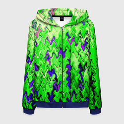 Толстовка 3D на молнии мужская Ярко-зелёный стекающая абстаркция, цвет: 3D-синий
