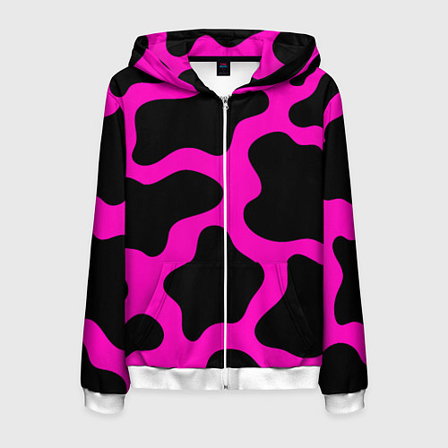 Мужская толстовка на молнии Розовая коровья расцветка / 3D-Белый – фото 1