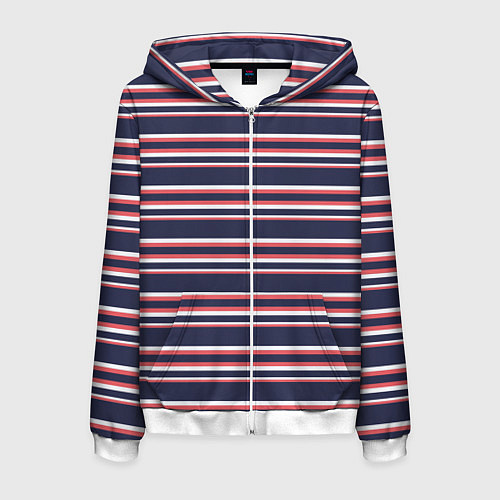 Мужская толстовка на молнии Полосы сине-кораловые / 3D-Белый – фото 1