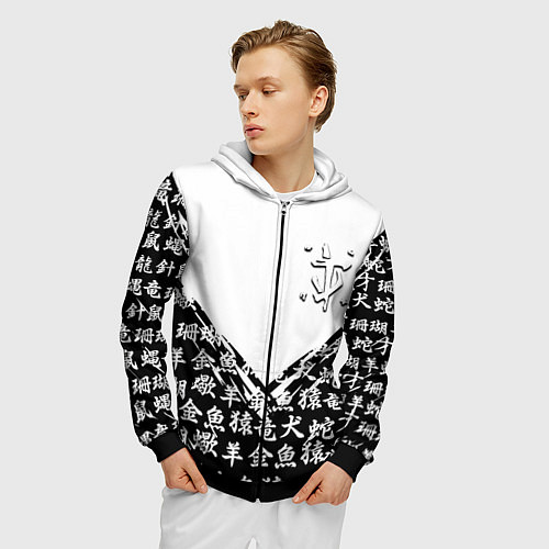 Мужская толстовка на молнии Doom японские символы / 3D-Черный – фото 3