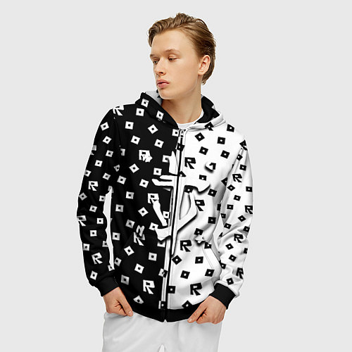 Мужская толстовка на молнии Doom x roblox pattern / 3D-Черный – фото 3
