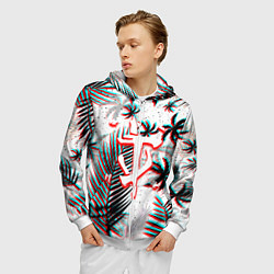 Толстовка 3D на молнии мужская Doom тропики глитч, цвет: 3D-белый — фото 2