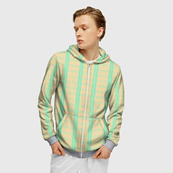 Толстовка 3D на молнии мужская Color beige cage blue stripes, цвет: 3D-меланж — фото 2