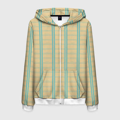 Мужская толстовка на молнии Color beige cage light blue stripes / 3D-Белый – фото 1