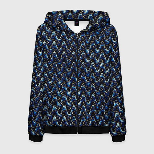 Мужская толстовка на молнии Тёмно-синий волнистые полосы / 3D-Черный – фото 1