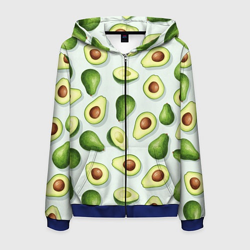 Мужская толстовка на молнии Авокадо - паттерн / 3D-Синий – фото 1