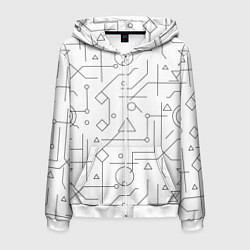 Толстовка 3D на молнии мужская Техно-Геометрия на белое, цвет: 3D-белый